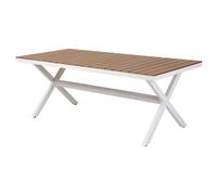 DKD Home Decor Mesa de Comedor para Terraza y Jardín, Aluminio y Resina, Desmontable, Blanco/Natural, 90 x 75 x 200 cm