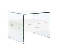 DKD Home Decor Mesita de Noche Blanco Transparente Cristal Madera MDF 50 x 40 x 45,5 cm