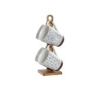 DKD Home Decor Mug Árabe Set 4 de Gres 300ml con Azulejos Azul Marrón Apto Microondas y Lavavajillas Colección Blue Lianfeng