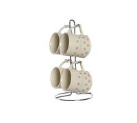 DKD Home Decor Mug Básicos Beige Set de 4 Tazas de Gres de 300 ml con Topitos