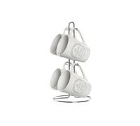 DKD Home Decor Mug Básicos, Set de 4 Tazas de Gres Blanco con 300 ml de Capacidad