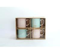 Home ESPRIT Juego de 4 Tazas Mug Azul Rosa Gres Urbano