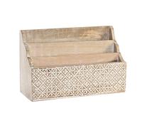 DKD Home Decor Organizador Indio para Oficina en Casa, Colección Hoja Fina, de Madera de Mango Natural Blanco, para Cartas 13x32x21 cm
