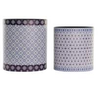 DKD Home Decor Papelera Sixties de Lienzo y Madera Naranja Blanco para Hogar y Oficina - Set de 2 Piezas (24.5x35.3x33 cm)