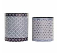 DKD Home Decor Papelera Sixties Diseño Retro, Set de 2 Unidades, en Lienzo y Madera, Colores Azul y Blanco, Dimensiones 23x35.3x31.5 cm
