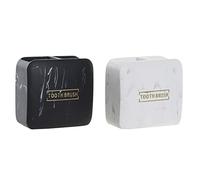 DKD Home Decor Portacepillos de Dientes Color Blanco y Negro, de Resina (10,5 x 6,5 x 10 centímetros) (2 Unidades)