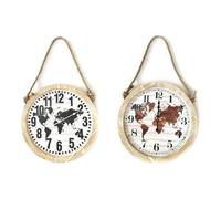 DKD Home Decor Reloj de Pared Decorativo Vintage Marrón y Negro Diseño Mapamundi 50x50x4 cm MDF y Cuerda Pack 2 Unidades Pila AA