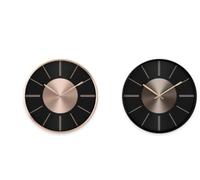 DKD Home Decor Reloj de Pared Moderno de Aluminio Cobrizo Negro para Decoración de Hogar, 4x30x30 cm, 1 Pila AA, Pack 2 Unidades