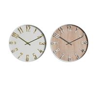 DKD Home Decor Reloj de Pared Scandi Estilo Nórdico Natural Blanco 4x30x30 cm - Fabricado en PVC - Funciona con 1 Pila AA - Pack de 2 Unidades
