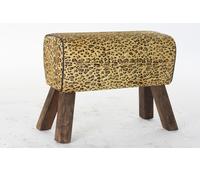 DKD Home Decor Reposapies Colonial Madera Piel Estampado Leopardo Marrón Negro 67x30x51 cm, Altura Asiento 50 cm