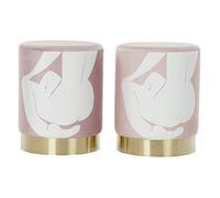 DKD Home Decor Reposapiés Color Blanco, Dorado y Rosa Claro, de poliéster (30 x 30 x 38 centímetros) (2 Unidades)