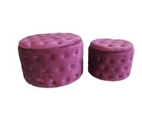 DKD Home Decor Reposapiés Glam Púrpura 70x70x42 cm, Set de 2 Tapizados en Poliéster y MDF con Diseño Capitoné, Altura de Asiento 42 cm