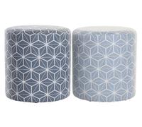 DKD Home Decor Reposapies Mediterraneo Azul/Azul Celeste Geometrico Poliester Pino 31x33x31 cm Altura Asiento 33cm (2 uds)