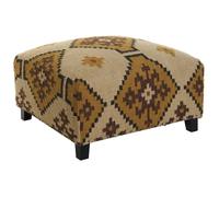 DKD Home Decor Reposapiés Mostaza Beige Kilim - Lana y Algodón, 80 x 80 x 44 cm