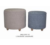 DKD Home Decor Reposapiés Set de 2 Gris y Azul, 50x50x45 cm, de Poliéster y Madera, Desmontable, con Altura de Asiento 42-47 cm
