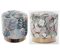 DKD Home Decor Reposapies Tropical de Poliéster, Madera y Metal, Multicolor, 35x35x35 cm, Altura Asiento 35 cm, Set de 2