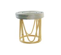 DKD Home Decor Reposapies Tropical de Ratán y Fibra Natural Seagrass Turquesa, Natural, Blanco 41x41x42 cm Altura Asiento 40 cm