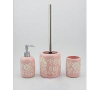 DKD Home Decor Set de 3 Accesorios de Baño Shabby Chic Cerámica Rosa Blanco 8x8x17.5 cm