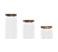 DKD Home Decor Set de 3 Botes Acacia Vidrio de Borosilicato (1 L) (400 ml) (700 ml) (3 Piezas)