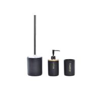 DKD Home Decor Set de Accesorios de Baño Scandi de Dolomita y Bambú Negro y Natural - 3 Piezas, 10.2 x 37.5 x 10.2 cm