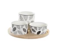 DKD Home Decor Set de Aperitivo Color Natural, Blanco y Negro, de bambú y gres (4 Piezas) (20 x 20 x 8 centímetros)