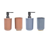DKD Home Decor Set de baño Color Gris, Naranja Natural y Coral, de bambú y Aluminio (9 x 7 x 16 centímetros) (2 Unidades) (7 x 7 x 16 centímetros)