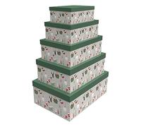 DKD Home Decor Caja de Regalo Navidad Fantasía, Set de 5 Cajas de Cartón, Verde Gris, Dimensiones 35x25x50 cm