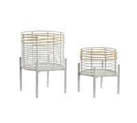 DKD Home Decor Set de Macetas Blanco Natural Metal Ratán Cuadrado 25 x 25 x 32 cm (2 Unidades)