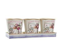 DKD Home Decor Set de Macetas Rosa Dorado PVC Aluminio Shabby Chic 38 x 13 x 14 cm (3 Piezas)
