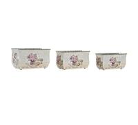 DKD Home Decor Set de Macetas Rosa Metal Aluminio Flores Shabby Chic 31 x 18 x 17,5 cm