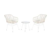 DKD Home Decor Silla de Terraza y Jardín Ratán Sintético y Hierro Galvanizado Blanco Set de 3 Desmontable con Cojines 56x57.5x82 cm