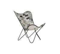 DKD Home Decor Silla Mariposa de Piel y Metal Estilo Colonial, Colores Blanco Negro, 74x70x90 cm, Altura Asiento 44 cm