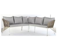 DKD Home Decor Sofá de Terraza y Jardín de Ratán Sintético Blanco y Marrón Claro, Set 3 piezas, 190x70x190 cm Desmontable
