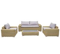 DKD Home Decor Sofá Terraza y Jardín Ratán Sintético Set de 4 Piezas, Marrón Claro/Beige, Repelente al Agua, 222 x 87 x 63 cm