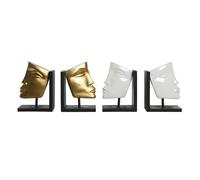 DKD Home Decor Sujetalibros Moderno de Resina con Diseño Cara, Set de 2. Decoración Dorado Blanco 22 x 30.5 x 10 cm
