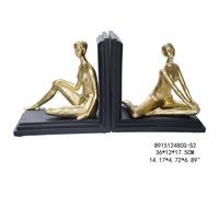 DKD Home Decor Sujetalibros Moderno de Resina Dorado Negro, Set de 2, Figura Mujer, 12x17x17.5 cm