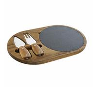 DKD Home Decor Tabla de Cortar de la Marca Acero Inoxidable Pizarra Acacia (32 x 20 x 1.5 cm) (4 x 15 x 1,5 cm) (3 Piezas) (Referencia: S3025672)