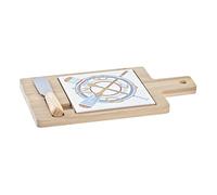 DKD Home Decor Tabla para quesos Color Azul y Blanco Natural, de bambú, gres y Acero Inoxidable (21,5 x 11,8 x 1,5 centímetros) (3 Piezas)