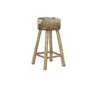 DKD Home Decor Taburete Natural Madera Marrón Piel Blanco (42 x 42 x 77 cm)