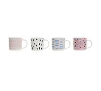 DKD Home Decor Taza mug Color Azul, Blanco, Negro y Rosa, de gres (310 ml) (4 Unidades)