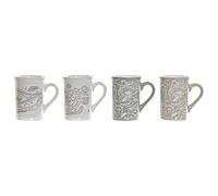 DKD Home Decor Taza Mug de la Marca Beige Blanco Gres (11.5 x 8 x 11 cm) (4 Piezas) (320 ml) (Referencia: S3025884)