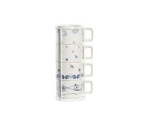 DKD Home Decor Tazas de Café Atlántico Dolomite 260ml Set de 4 Azules Blancas Apto Microondas Lavavajillas