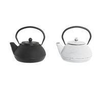 DKD Home Decor Tetera Oriental de Hierro Colado y Acero Inoxidable, 1.3L, Negro Blanco, 18x19x17.5 cm, Juego de 2 Unidades