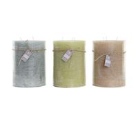 DKD Home Decor Vela de Cera Colección Rustik aw - Pack de 3 Unidades, Colores Surtidos Marrón Verde Azul, 155h Duración, 14.5x14.5x20 cm