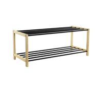 DKD Home Decor Zapatero Básicos de Pino y Acero Negro Natural Desmontable 80x31x32 cm