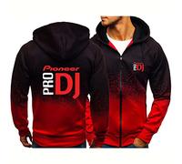DKDAHIO Sudadera con Capucha Degradada para Hombre Chaqueta para P.i.o.n.e.r Pro-DJ Cárdigan con Capucha y Cremallera Informal Jersey Manga Larga Abrigos Deportivos-Red||XXL