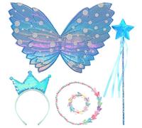 DKDDSSS 5 PCS Vestirse Mariposa Niña, Alas de Hada, Alas Angel, Alas de Mariposa, Varita Magica Niña, Coronas de Princesas, Collar de Mariposa, para Halloween Cumpleaños Cosplay Carnaval