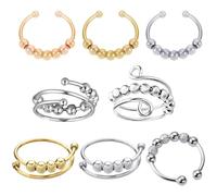 DKDDSSS 8 Pcs Anillo Antiestres Mujer, Anillos Plata Ajustable, Fidget Anillo Ansiedad, Anillo Giratorio de Cuentas, para Hombres y Mujeres