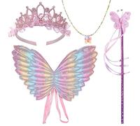 DKDDSSS Alas de Hada, Alas de Mariposa, Princesa de Varita, Diadema Corona Tiara, Collar de Mariposa, Alas de Hadas para Niñas, para Halloween Cumpleaños Cosplay Carnaval