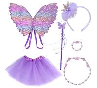 DKDDSSS Disfraz Hada Niña, Alas de Hada, Alas de Mariposa, Princesa de Varita, Diadema Corona Tiara, Collar de Mariposa, Alas de Hadas para Niñas, Tutú, para Halloween Cumpleaños Cosplay Carnaval